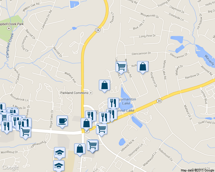 map of restaurants, bars, coffee shops, grocery stores, and more near 6000 Spanish Oak Road in Charlotte
