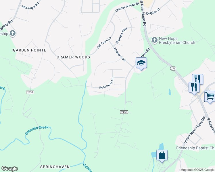 map of restaurants, bars, coffee shops, grocery stores, and more near 138 Brice Road in Gastonia