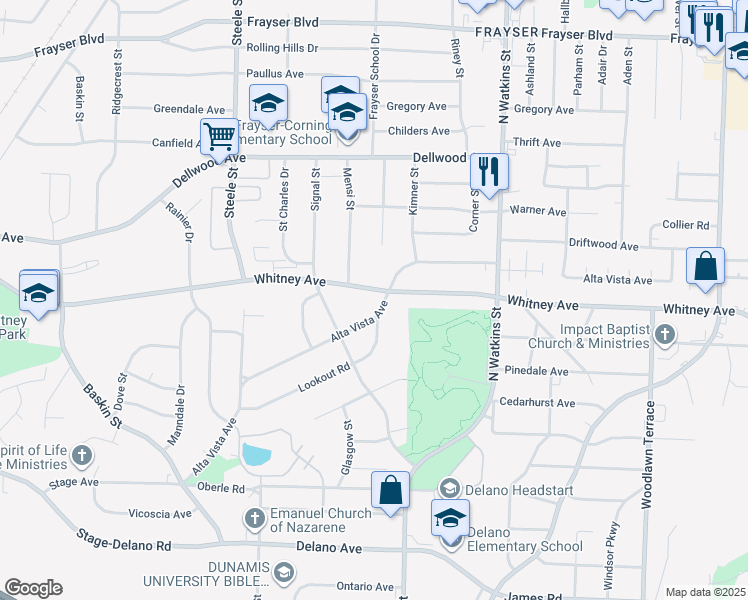 map of restaurants, bars, coffee shops, grocery stores, and more near 1676 Alta Vista Avenue in Memphis