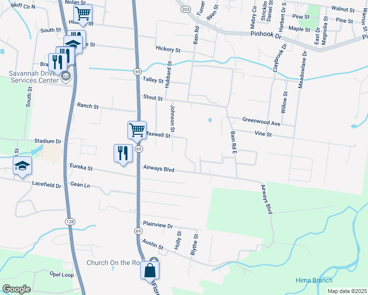 map of restaurants, bars, coffee shops, grocery stores, and more near 65 Oak Hill Drive in Savannah