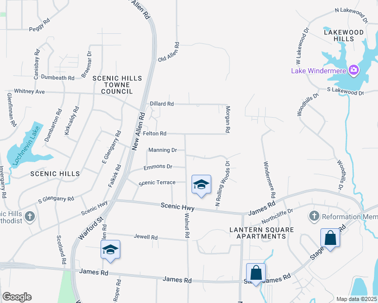 map of restaurants, bars, coffee shops, grocery stores, and more near 3434 East Rolling Woods Drive in Memphis