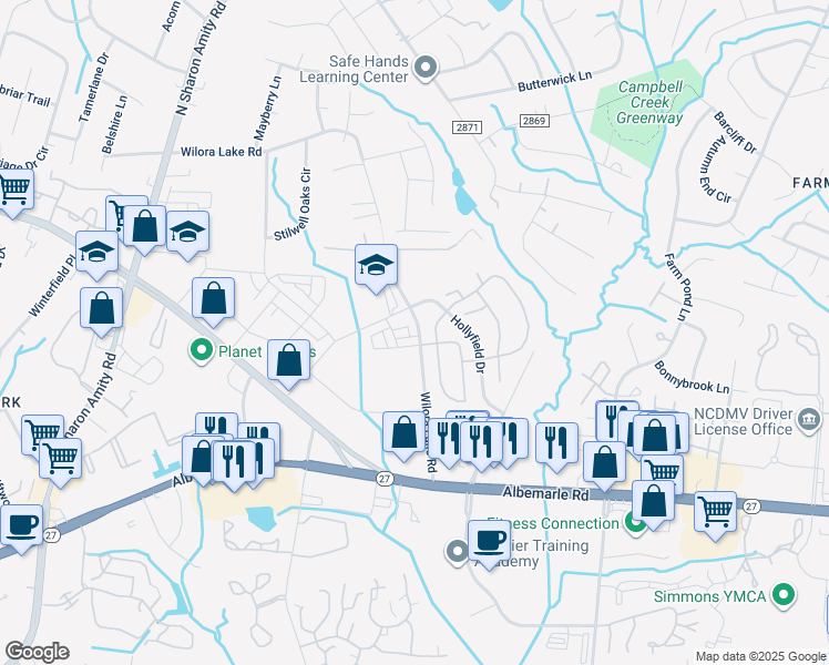 map of restaurants, bars, coffee shops, grocery stores, and more near in Charlotte