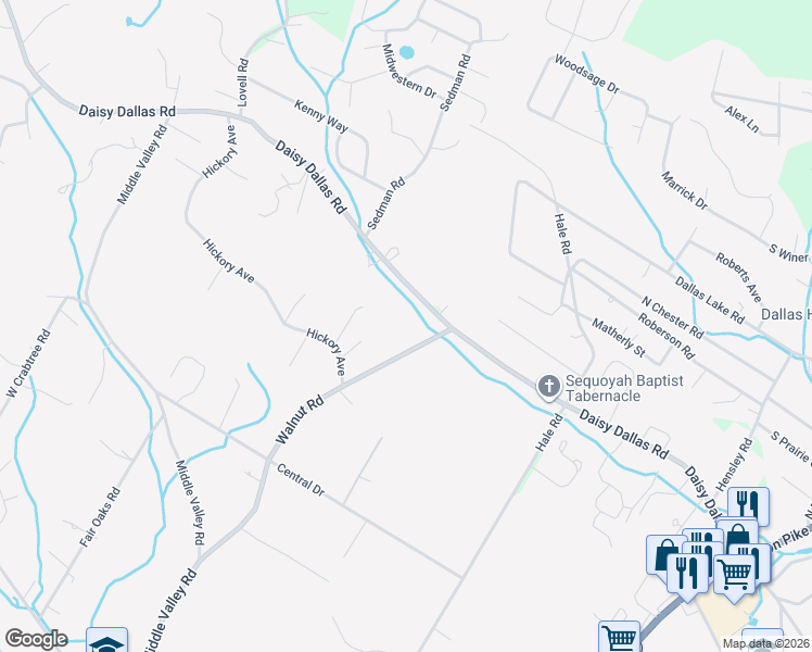 map of restaurants, bars, coffee shops, grocery stores, and more near 8517 Daisy Dallas Road in Middle Valley