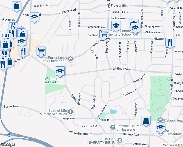 map of restaurants, bars, coffee shops, grocery stores, and more near 1373 Whitney Avenue in Memphis