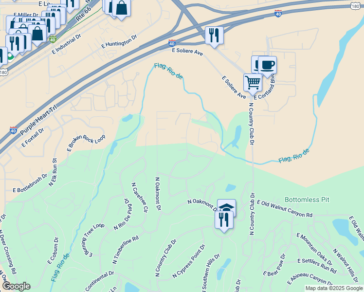map of restaurants, bars, coffee shops, grocery stores, and more near 3052 North Tam O'Shanter Drive in Flagstaff