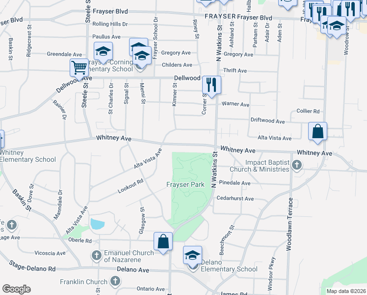 map of restaurants, bars, coffee shops, grocery stores, and more near 1735 Whitney Avenue in Memphis
