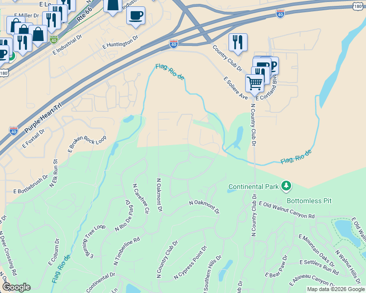 map of restaurants, bars, coffee shops, grocery stores, and more near 3052 North Tam O'Shanter Drive in Flagstaff