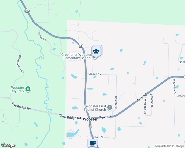 map of restaurants, bars, coffee shops, grocery stores, and more near 6 Church Circle in Greenbrier