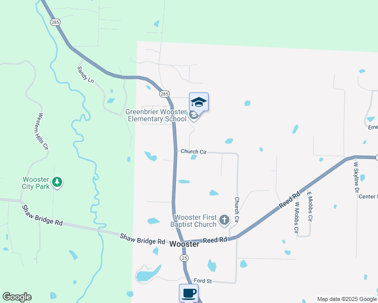 map of restaurants, bars, coffee shops, grocery stores, and more near 6 Church Circle in Greenbrier