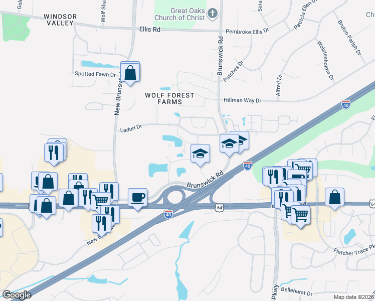 map of restaurants, bars, coffee shops, grocery stores, and more near 8751 Bedfordshire Road in Memphis