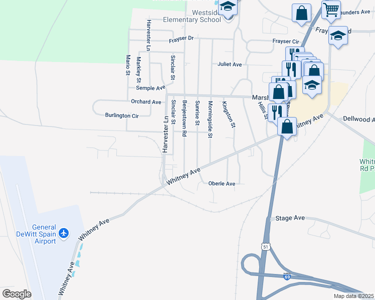 map of restaurants, bars, coffee shops, grocery stores, and more near 3030 Benjestown Road in Memphis