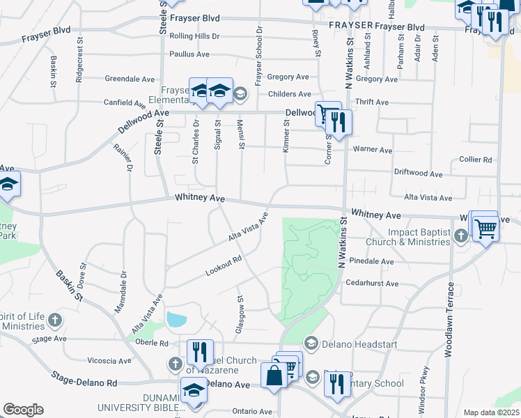 map of restaurants, bars, coffee shops, grocery stores, and more near 1676 Alta Vista Avenue in Memphis