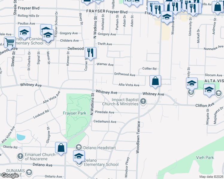 map of restaurants, bars, coffee shops, grocery stores, and more near 1875 Whitney Avenue in Memphis