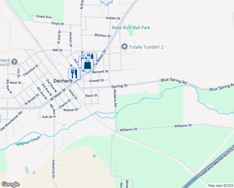 map of restaurants, bars, coffee shops, grocery stores, and more near 35 Dandy Lane in Decherd