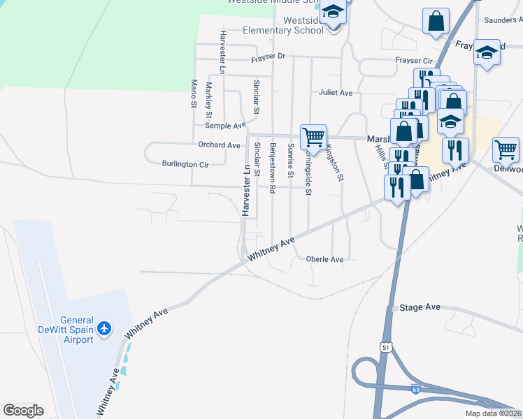 map of restaurants, bars, coffee shops, grocery stores, and more near 3020 Sinclair Street in Memphis