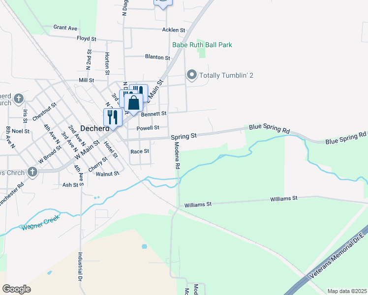 map of restaurants, bars, coffee shops, grocery stores, and more near 35 Dandy Ln in Decherd