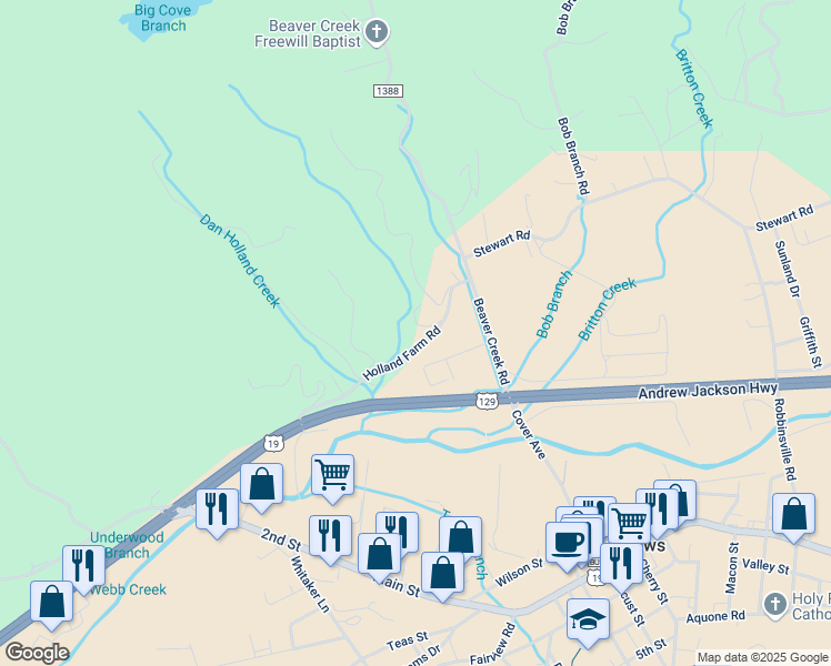 map of restaurants, bars, coffee shops, grocery stores, and more near 144 Fisher Street in Andrews