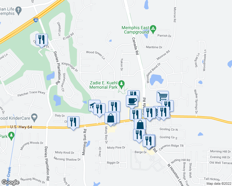 map of restaurants, bars, coffee shops, grocery stores, and more near 3044 Long Bridge Lane in Lakeland