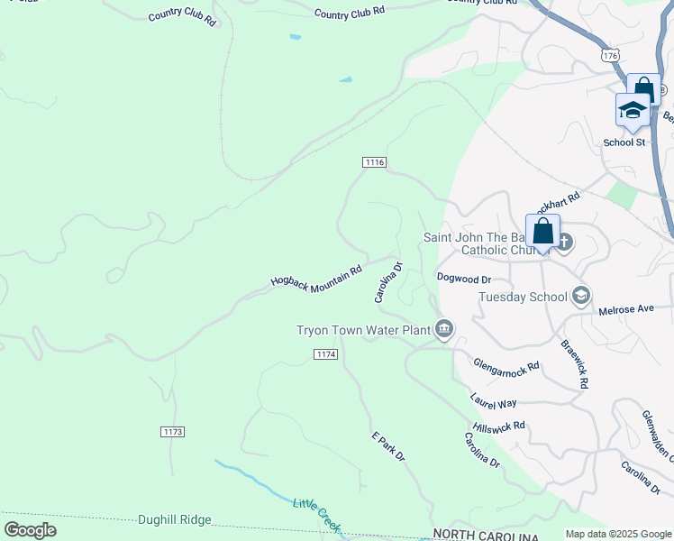 map of restaurants, bars, coffee shops, grocery stores, and more near 1361 Hogback Mountain Road in Tryon