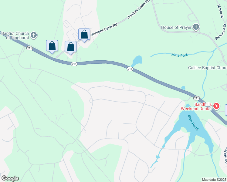 map of restaurants, bars, coffee shops, grocery stores, and more near 92 Stoneykirk Drive in Pinehurst