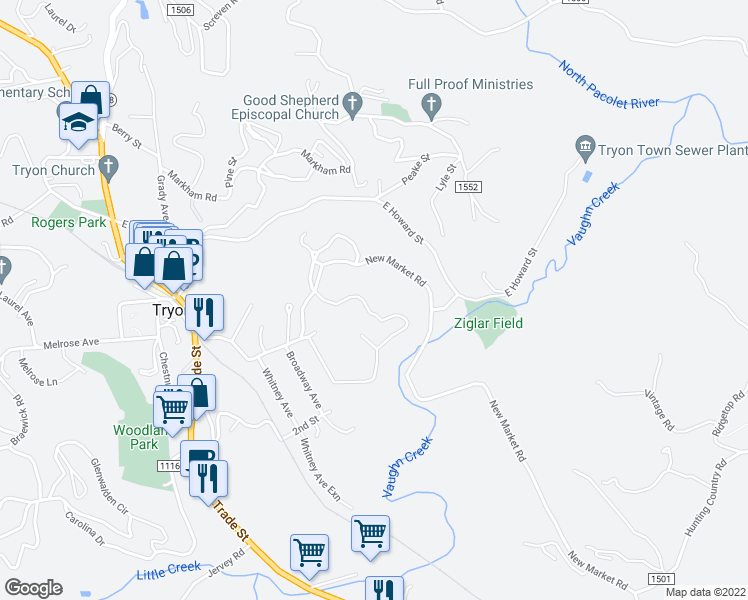 map of restaurants, bars, coffee shops, grocery stores, and more near 380 Winners Circle in Tryon
