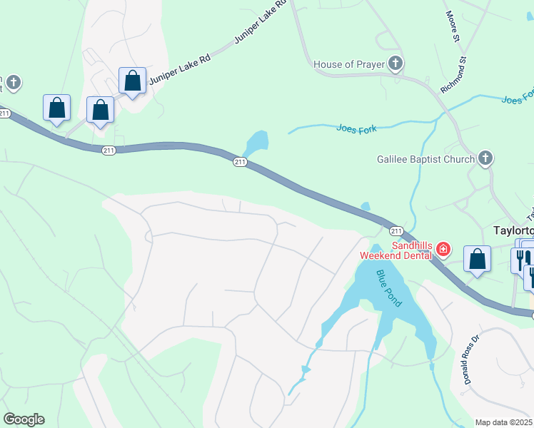 map of restaurants, bars, coffee shops, grocery stores, and more near 79 Stoneykirk Drive in Pinehurst