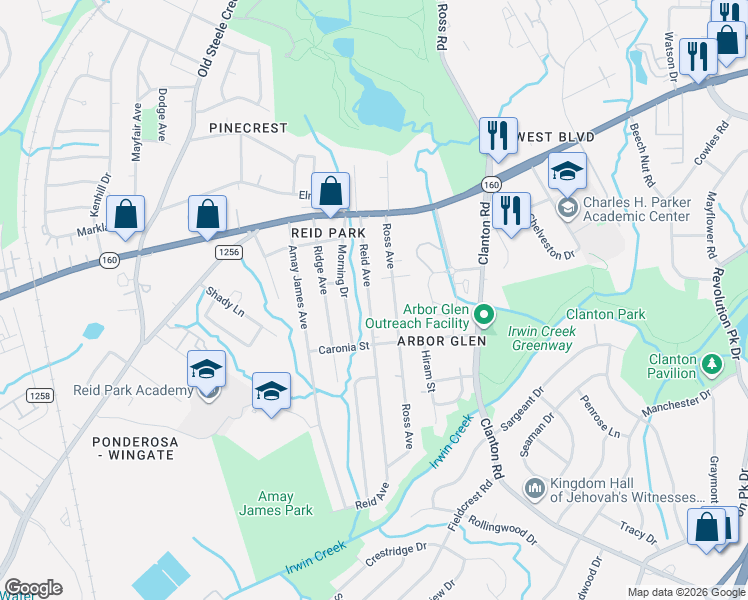 map of restaurants, bars, coffee shops, grocery stores, and more near in Charlotte