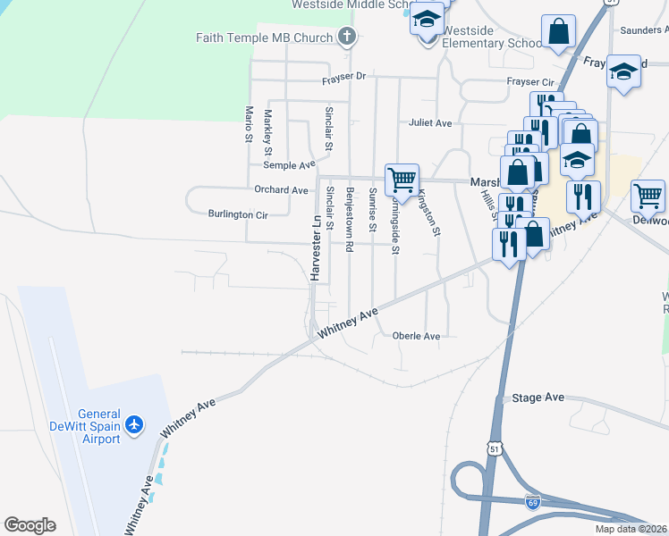 map of restaurants, bars, coffee shops, grocery stores, and more near 3038 Sinclair Street in Memphis