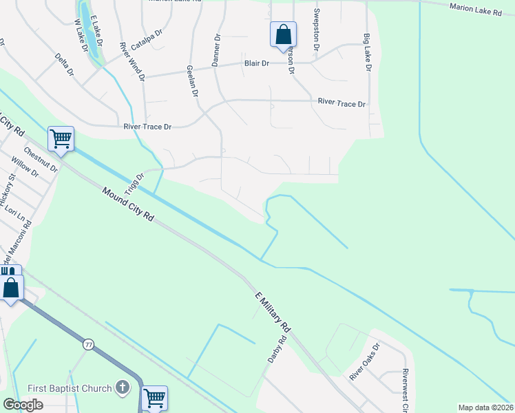 map of restaurants, bars, coffee shops, grocery stores, and more near 360 Geelan Drive in Marion