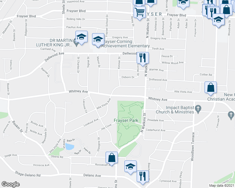 map of restaurants, bars, coffee shops, grocery stores, and more near 1687 Whitney Avenue in Memphis