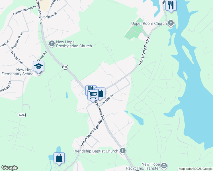map of restaurants, bars, coffee shops, grocery stores, and more near 1670 Armstrong Ford Road in Belmont