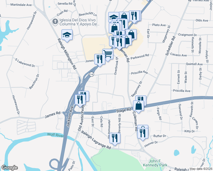 map of restaurants, bars, coffee shops, grocery stores, and more near 3043 McGee Cove in Memphis