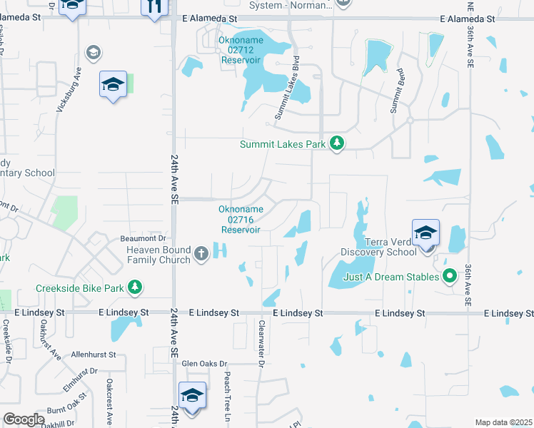 map of restaurants, bars, coffee shops, grocery stores, and more near 2612 Summit Terrace Drive in Norman