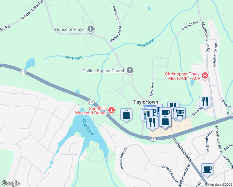 map of restaurants, bars, coffee shops, grocery stores, and more near 201 Tom McIntosh Street in Taylortown
