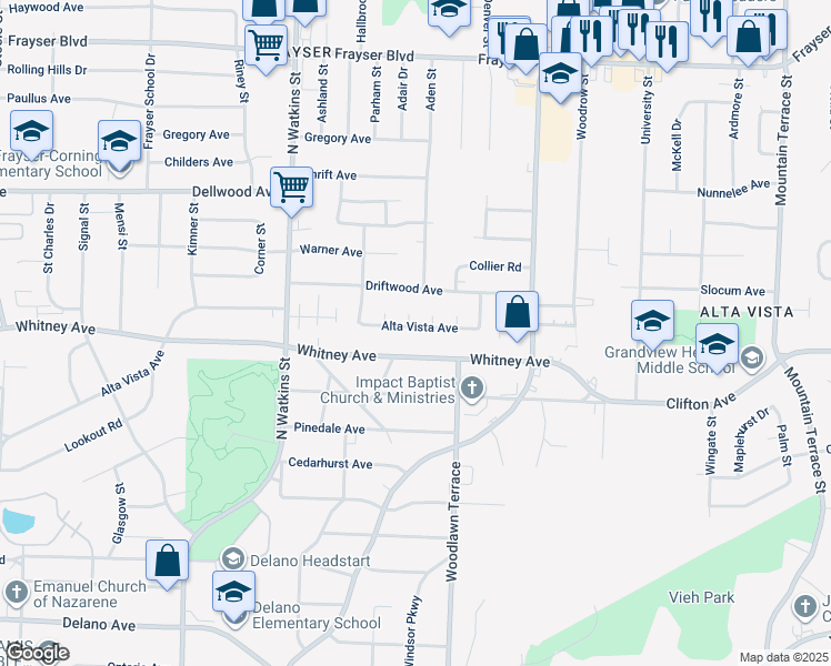 map of restaurants, bars, coffee shops, grocery stores, and more near 1951 Alta Vista Avenue in Memphis