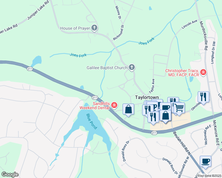 map of restaurants, bars, coffee shops, grocery stores, and more near Tom McIntosh Street in Taylortown