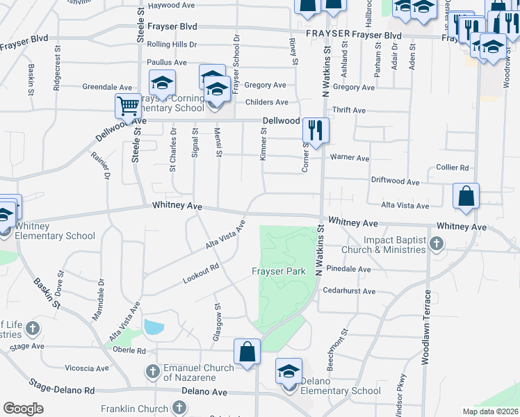 map of restaurants, bars, coffee shops, grocery stores, and more near 1687 Whitney Avenue in Memphis