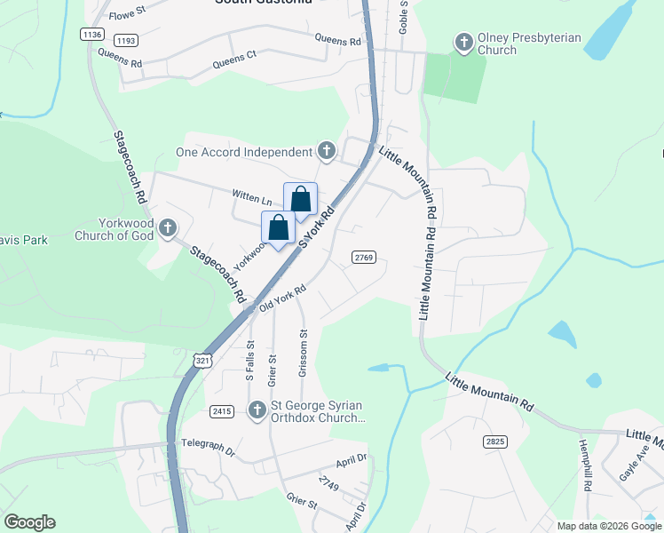 map of restaurants, bars, coffee shops, grocery stores, and more near 206 O'Shea Avenue in Gastonia