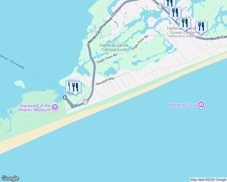 map of restaurants, bars, coffee shops, grocery stores, and more near 58229 Gray Eagle Rd in Dare