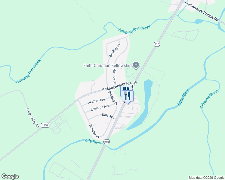 map of restaurants, bars, coffee shops, grocery stores, and more near 3004 Brinkley Drive in Spring Lake