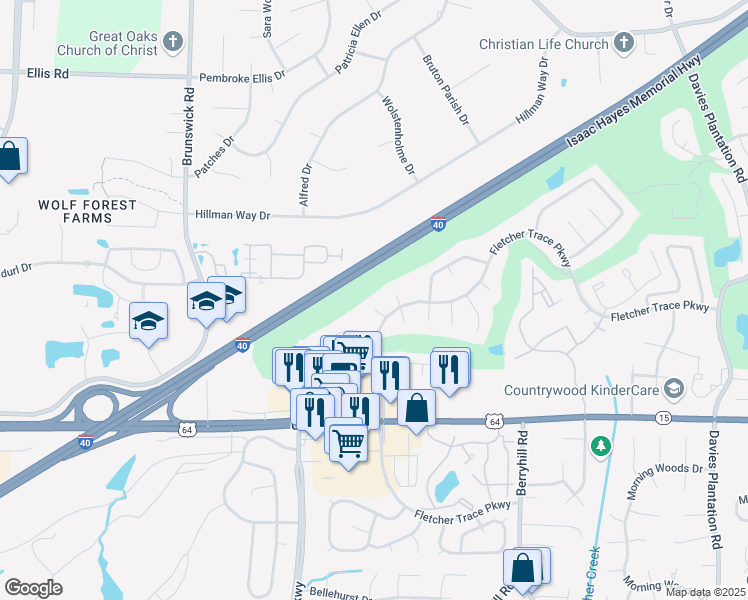 map of restaurants, bars, coffee shops, grocery stores, and more near 3040 Delvan Cove in Lakeland