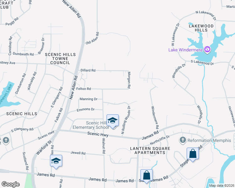 map of restaurants, bars, coffee shops, grocery stores, and more near 3479 Felton Road in Memphis