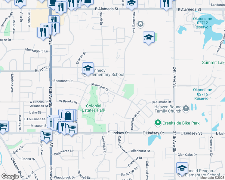 map of restaurants, bars, coffee shops, grocery stores, and more near 1824 Aiken Court in Norman