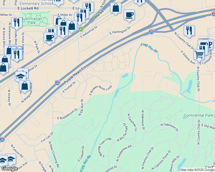 map of restaurants, bars, coffee shops, grocery stores, and more near 4261 East Broken Rock Loop in Flagstaff
