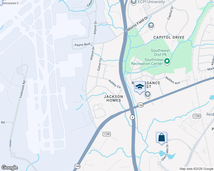 map of restaurants, bars, coffee shops, grocery stores, and more near 4901 Ashley Circle in Charlotte