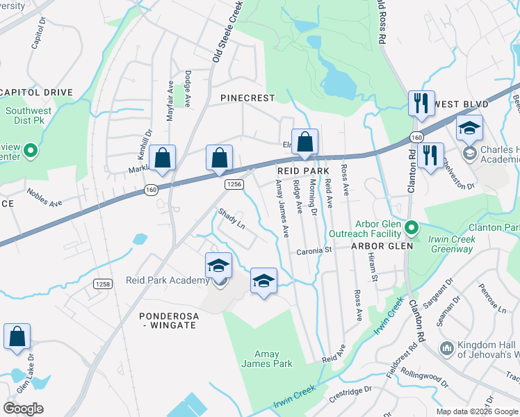 map of restaurants, bars, coffee shops, grocery stores, and more near in Charlotte