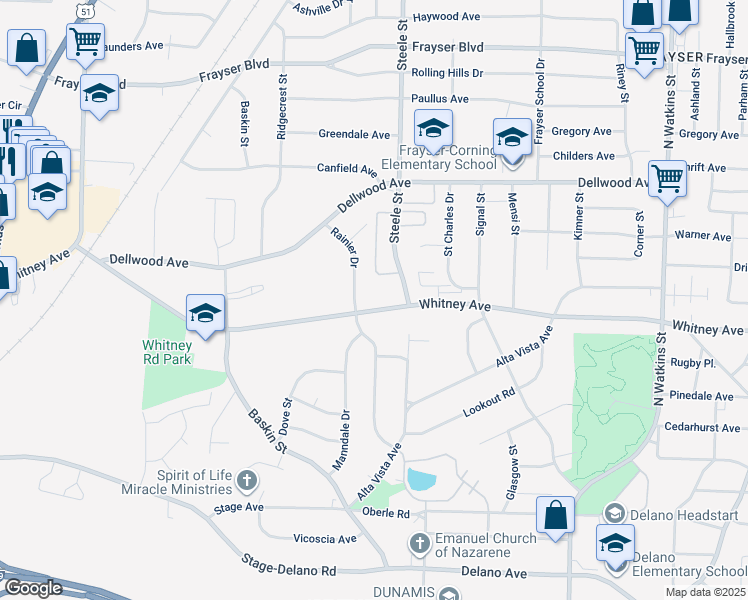 map of restaurants, bars, coffee shops, grocery stores, and more near 1430 Whitney Avenue in Memphis