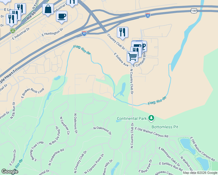 map of restaurants, bars, coffee shops, grocery stores, and more near 3194 North Riviera Way in Flagstaff