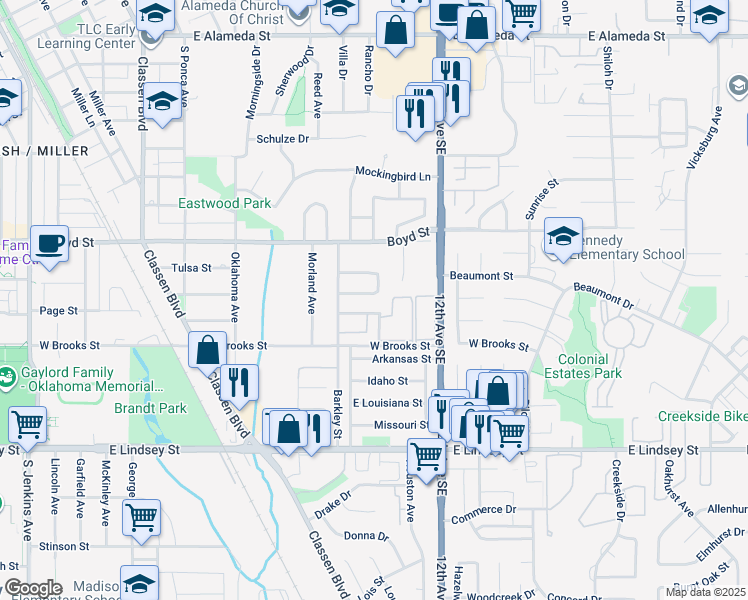 map of restaurants, bars, coffee shops, grocery stores, and more near 969 Barkley Circle in Norman