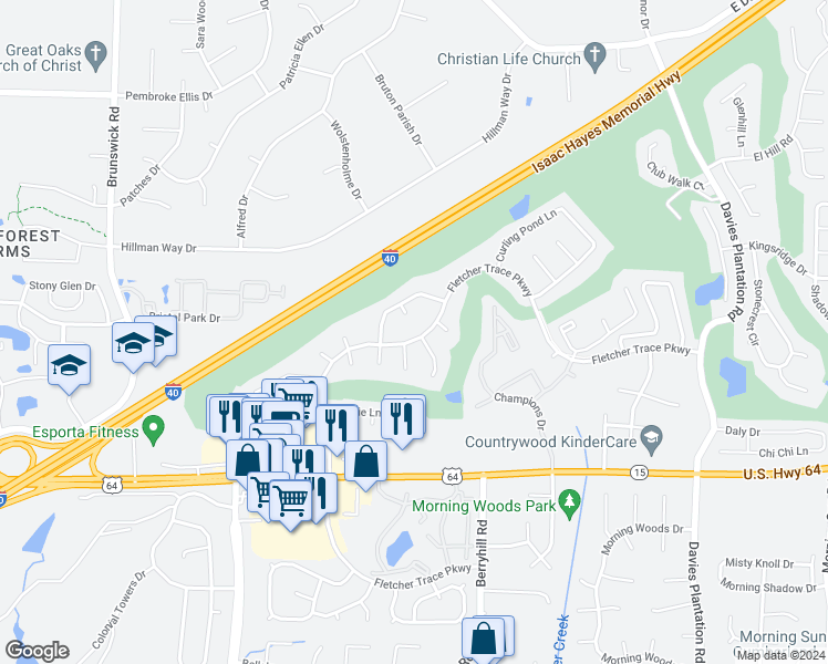 map of restaurants, bars, coffee shops, grocery stores, and more near 9168 Fletcher Trace Parkway in Lakeland